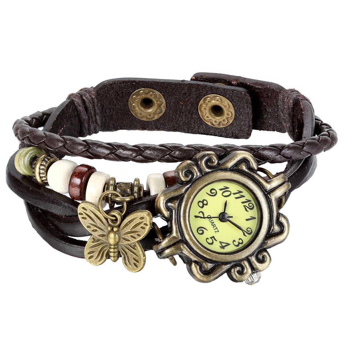 JewelryWe Women Quartz Bracelet Watch Fashion Weave Wrap Around Leather Analog Wrist Watch Classic Bracelet Watch Set, butterfly-coffee (B012W9ON9K) Amazon Price History, Amazon Price Tracker
