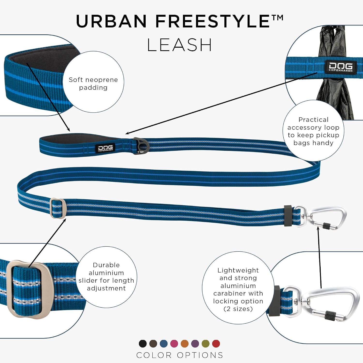 DOG Copenhagen Urban Freestyle Leash, Ocean Blue, Size L, Ocean Blue | Blue - Image 4