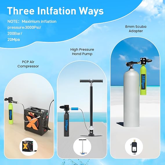 DOT Certified Diving Tank Reusable 0.5L Pony Bottle Support 5-10 Minutes Diving Time Diving Cylinder Suitable for Underwater Work/Underwater Recovery