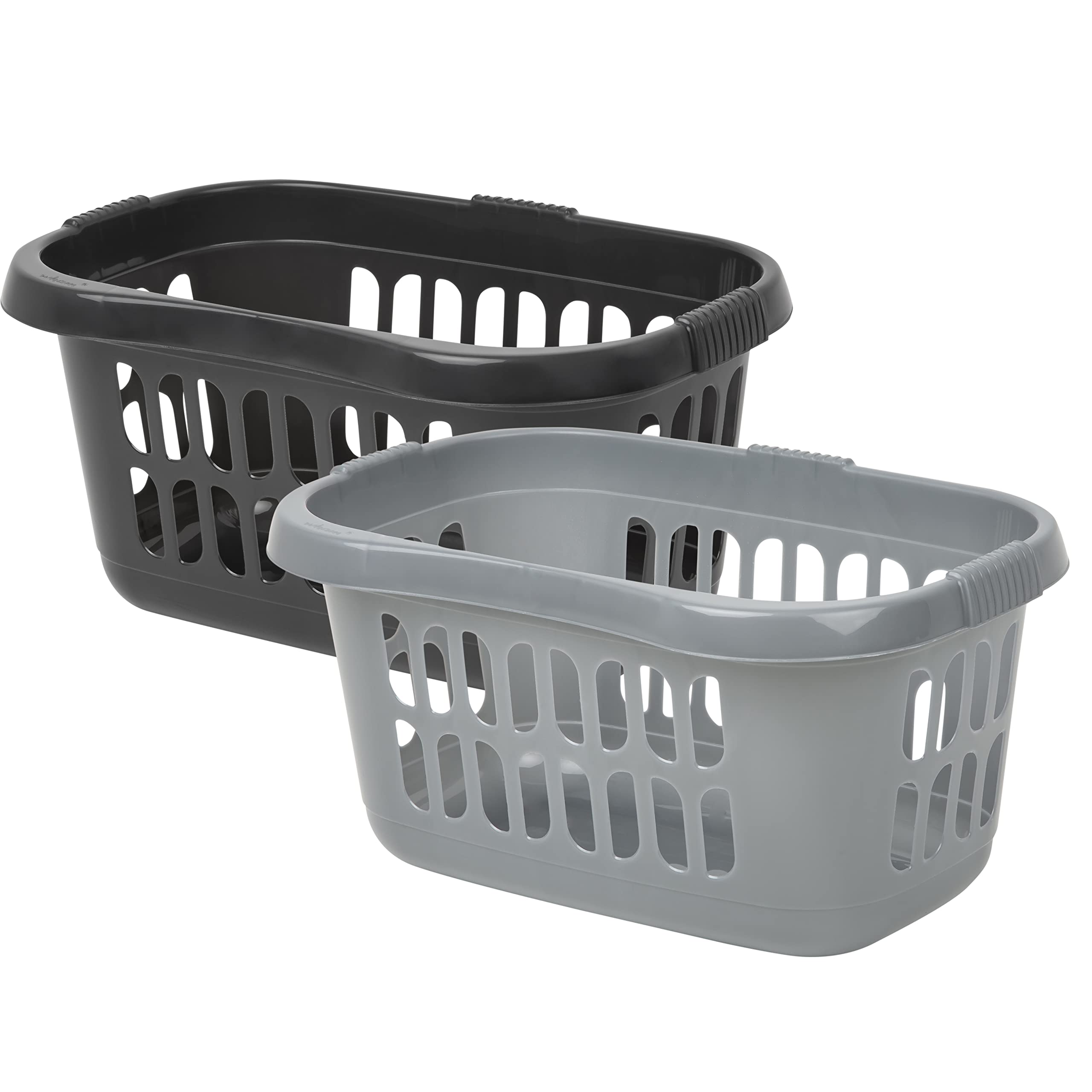 M1SS Set of 2 – 60L Hipster Laundry Baskets (Silver & Midnight Grey) – Large Plastic Washing Hampers for Clothes Storage, Laundry Bin & Home Organisation for Bathroom & Bedroom