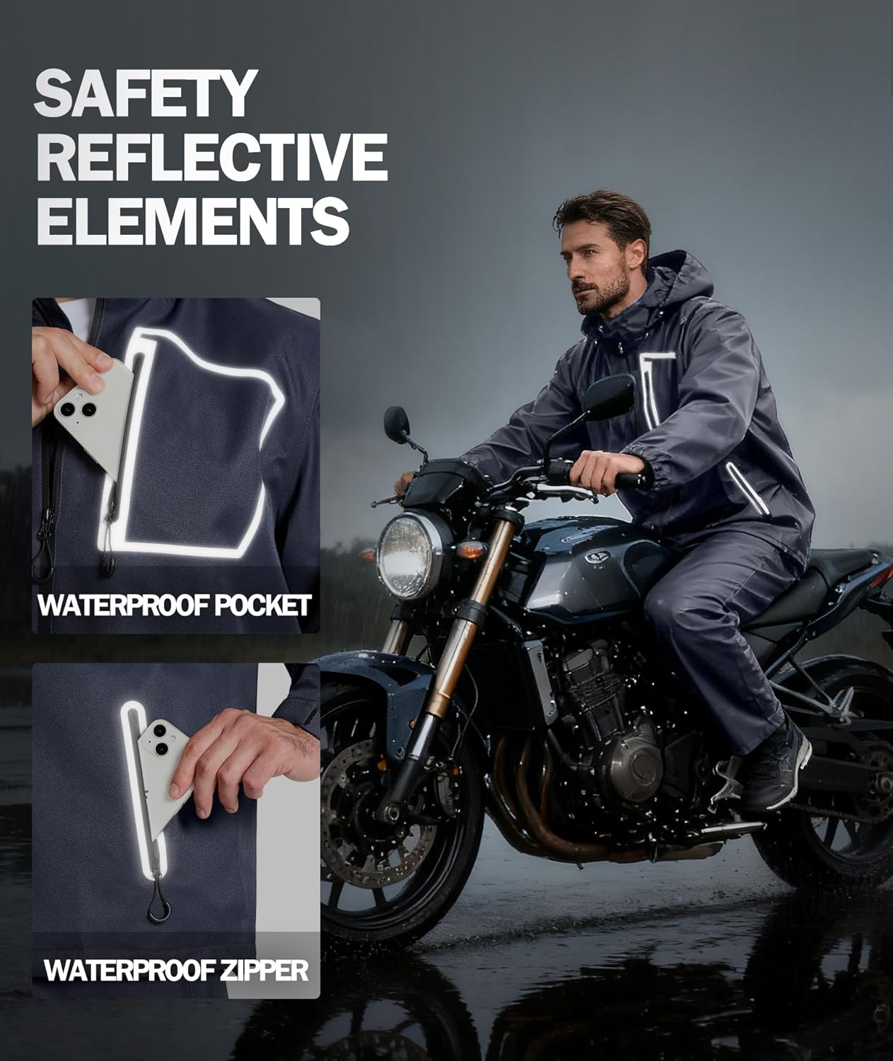 SWISSWELL Men's Rain Suits High Visibility Reflective Motorcycle Rain Gear Waterproof Breathable Jacket and Pants - Image 2