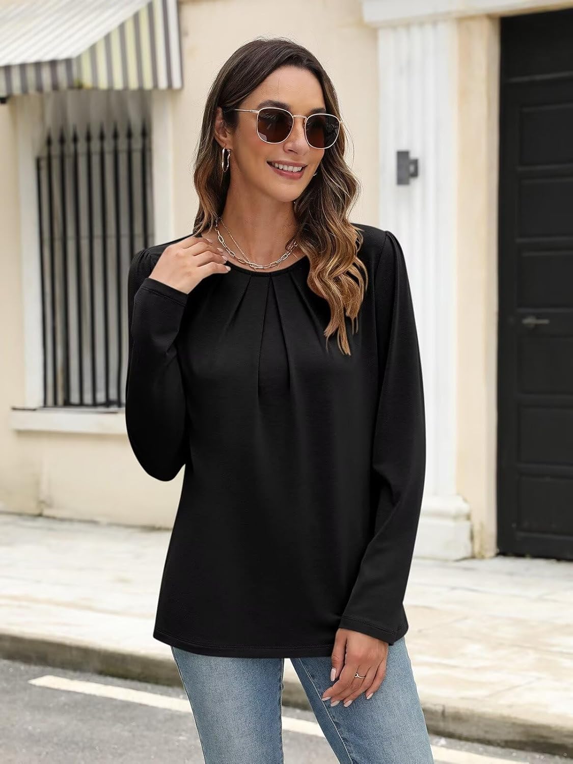 Womens Tunic Tops Long Sleeve Shirts Office Work Pleated Shirt Loose Fit Fall Winter Top Trendy Clothes 2025 - Image 4