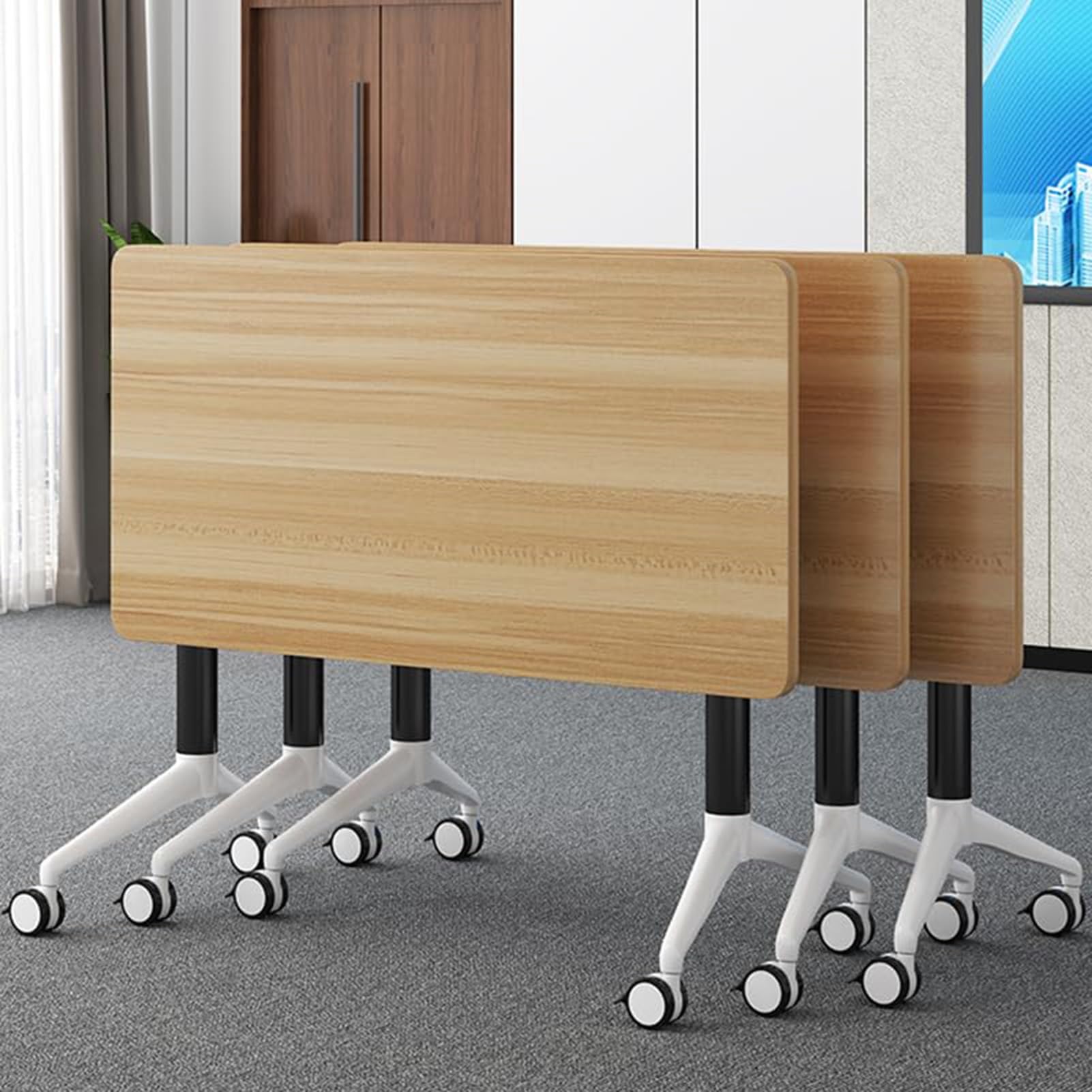 Składane mobilne stoły konferencyjne z kółkami, składane stoły seminaryjne, do biura i sal konferencyjnych, przenośne stoły treningowe (140 x 60 x 74 cm)