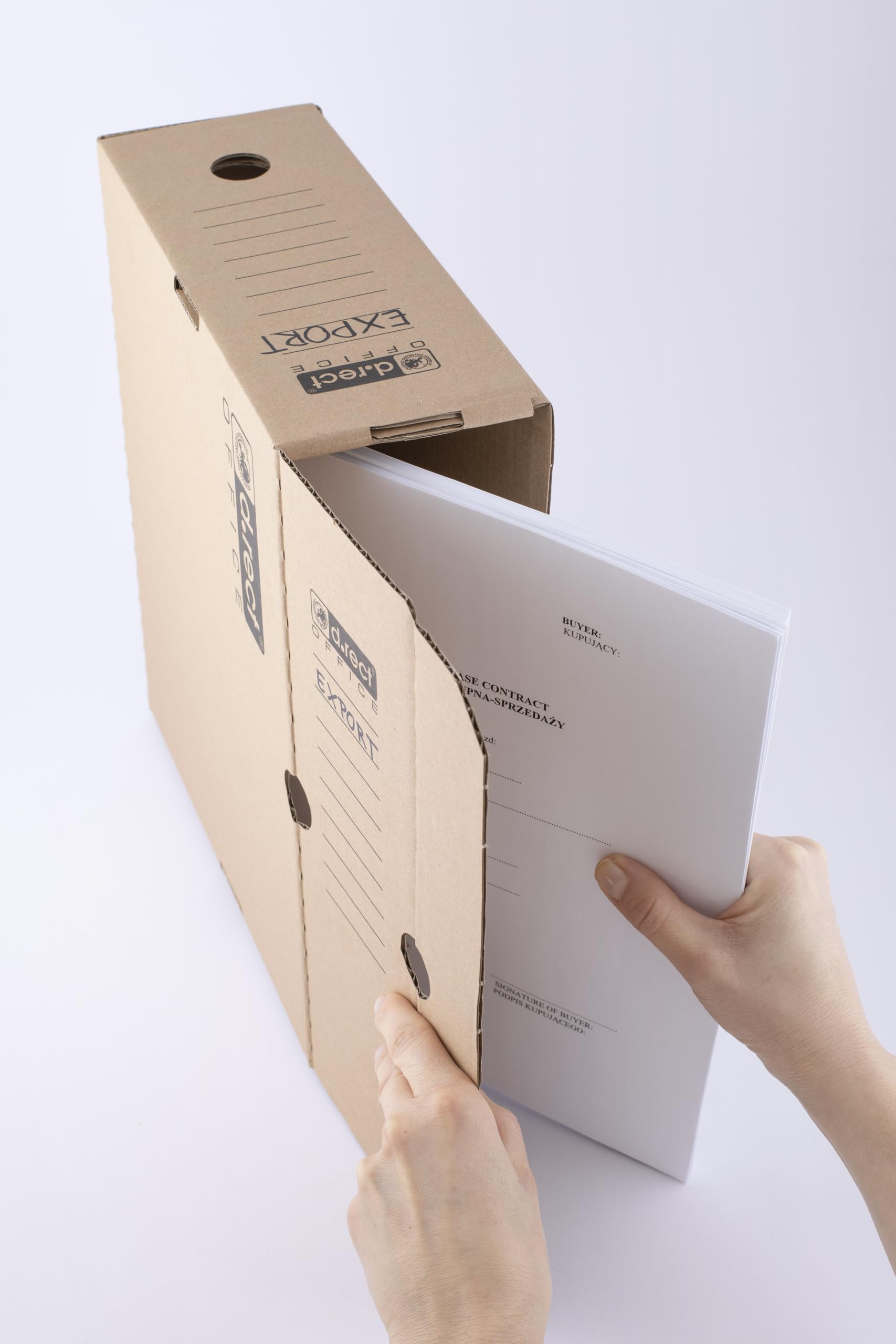 D.RECT KEEP.IT Lot de 4 Boîtes D’archive A4 100 mm – Carton sans Acide 390 g/m² – Avec Poignées de Transport – Certifié FSC