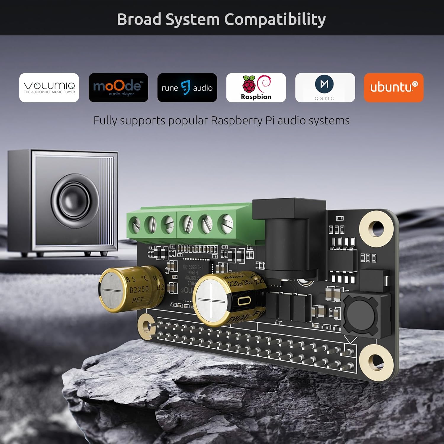 Audio Amplifier 2x80W Peak Output Class D HiFi AMP Pro Mini Hat 192KHz/24bit MA12070P for Raspberry Pi 5/4/Zero 2W Support Volumio, MoOde, Raspbian, LibreELEC