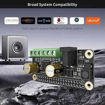 Audio Amplifier 2x80W Peak Output Class D HiFi AMP Pro Mini Hat 192KHz/24bit MA12070P for Raspberry Pi 5/4/Zero 2W Support Volumio, MoOde, Raspbian, LibreELEC