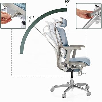 hjh OFFICE Ergohuman Ergonomic Slim G GEN2 Office Chair Original Design 24-Hour Use Swivel Chair with Flexible Lumbar Support Mesh Blue