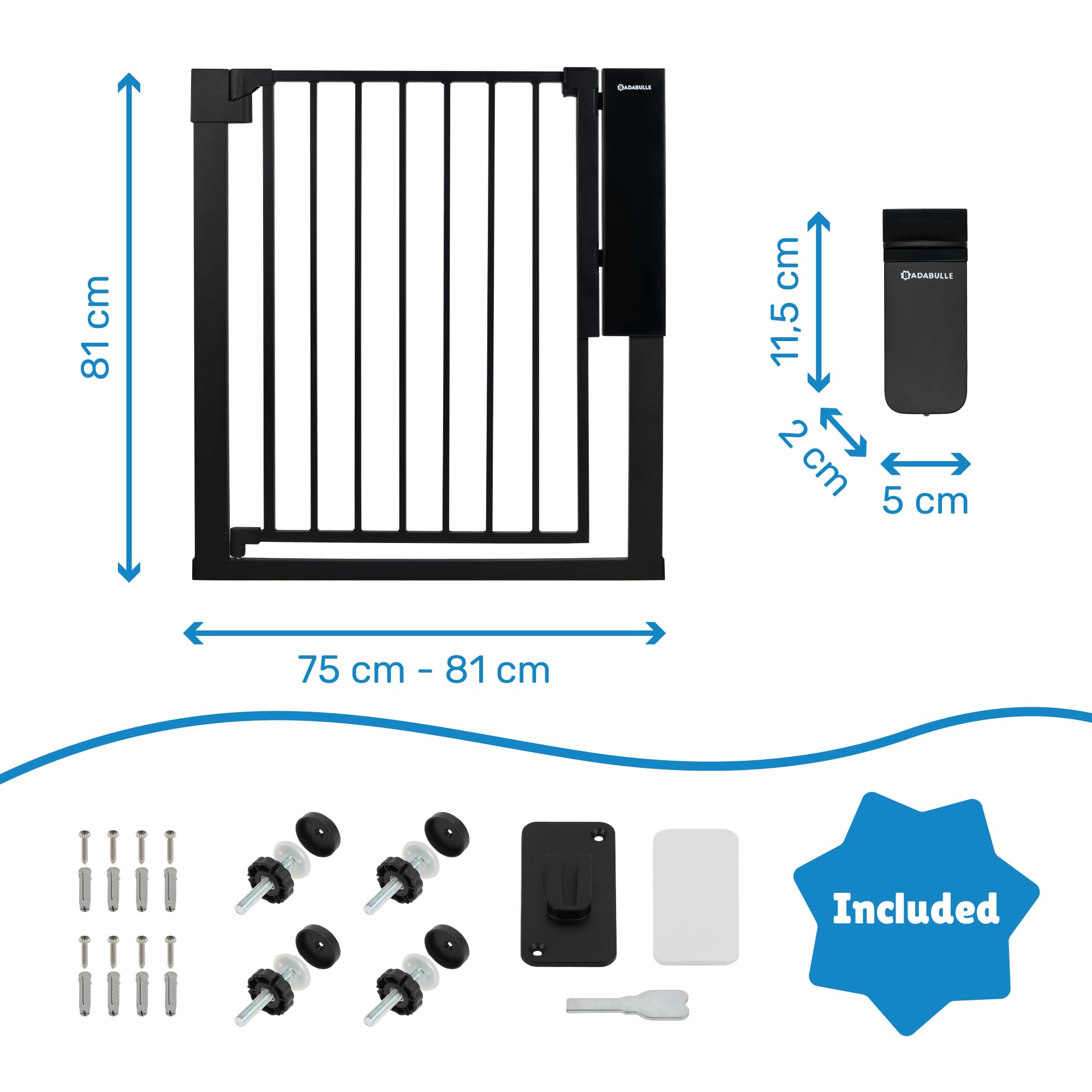 Badabulle Puerta de Seguridad Infantil Safe&Pass - Desbloqueo automático - Desbloqueo por Sensor a tamaño Adulto - Sistema de fijación a presión - para Aberturas Entre 75 y 81,5 cm