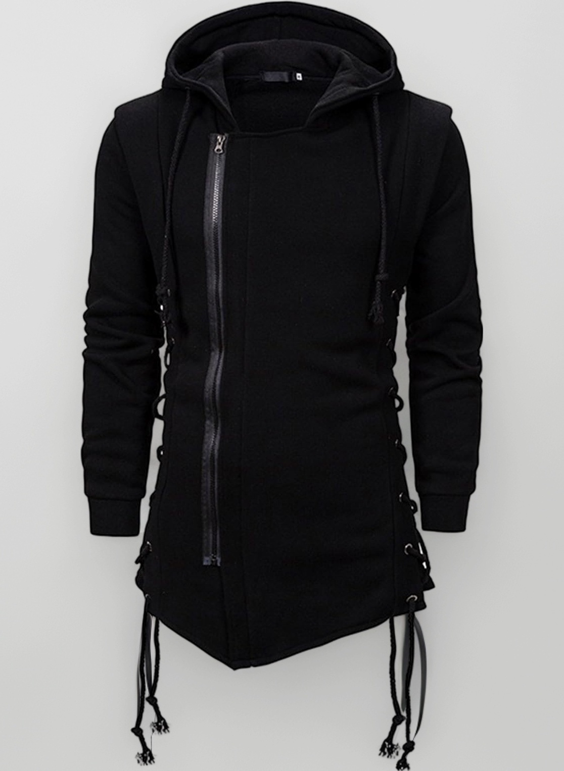 Men's Fashion Hoodie Side Lace Up Fleece Gothic Jacket Sweatshirt