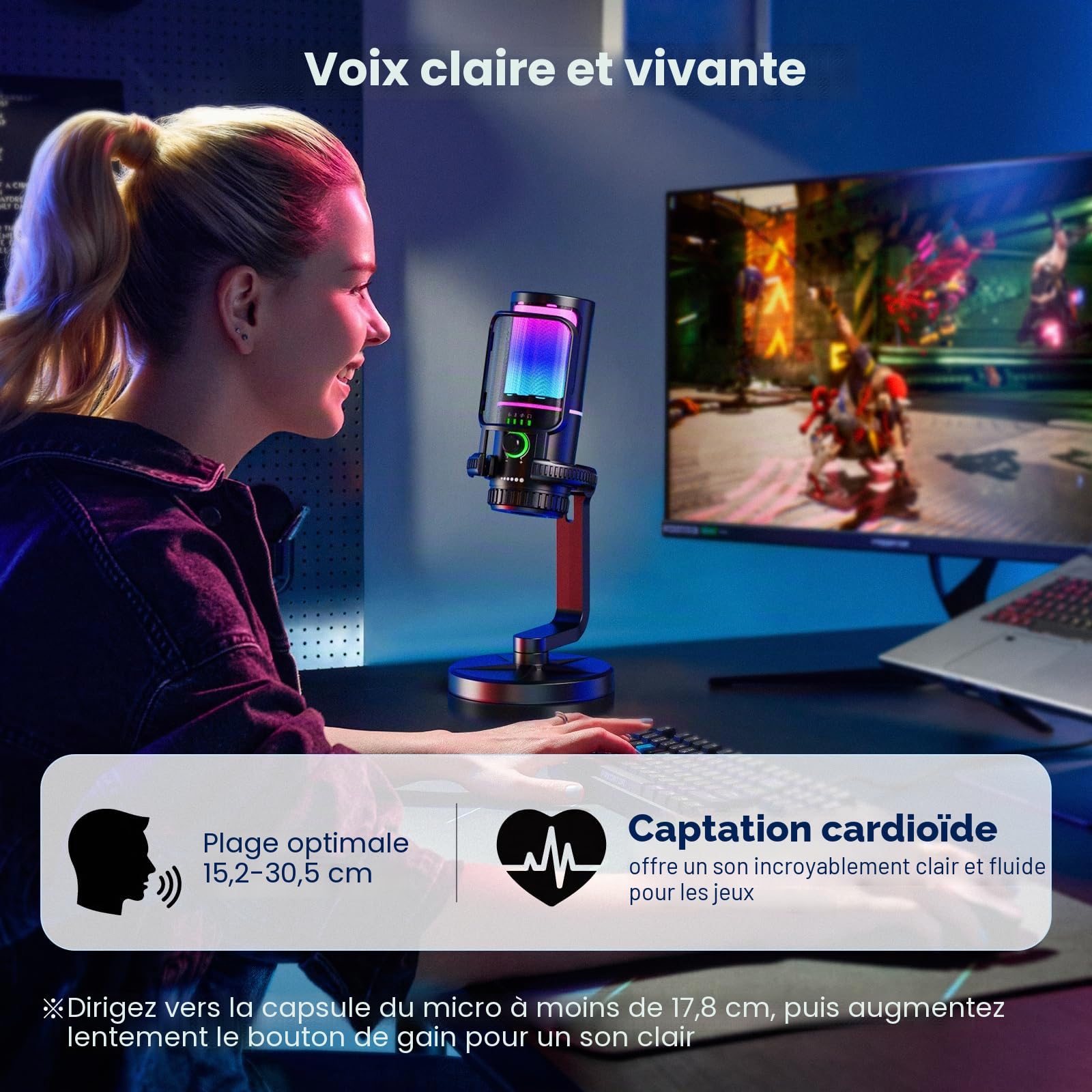 SINWE Micro Gaming USB avec Réduction du Bruit et Contrôle du Gain - Micro pour PC, PS4/5, Streaming, Gaming et Podcasts - Inclut Filtre Anti-pop, Suspension, Muet Rapide et Éclairage RGB