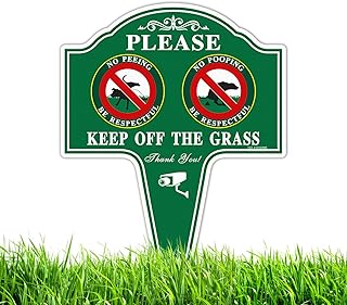 T&R Large No Pooping No Peeing Sign Keep Off The Grass Sign with Stake for Yard - 1 Pack - 14” x 10” Rust Free Heavy Aluminum, UV Protected, Waterproof and Fade Resistant, Easy to Install
