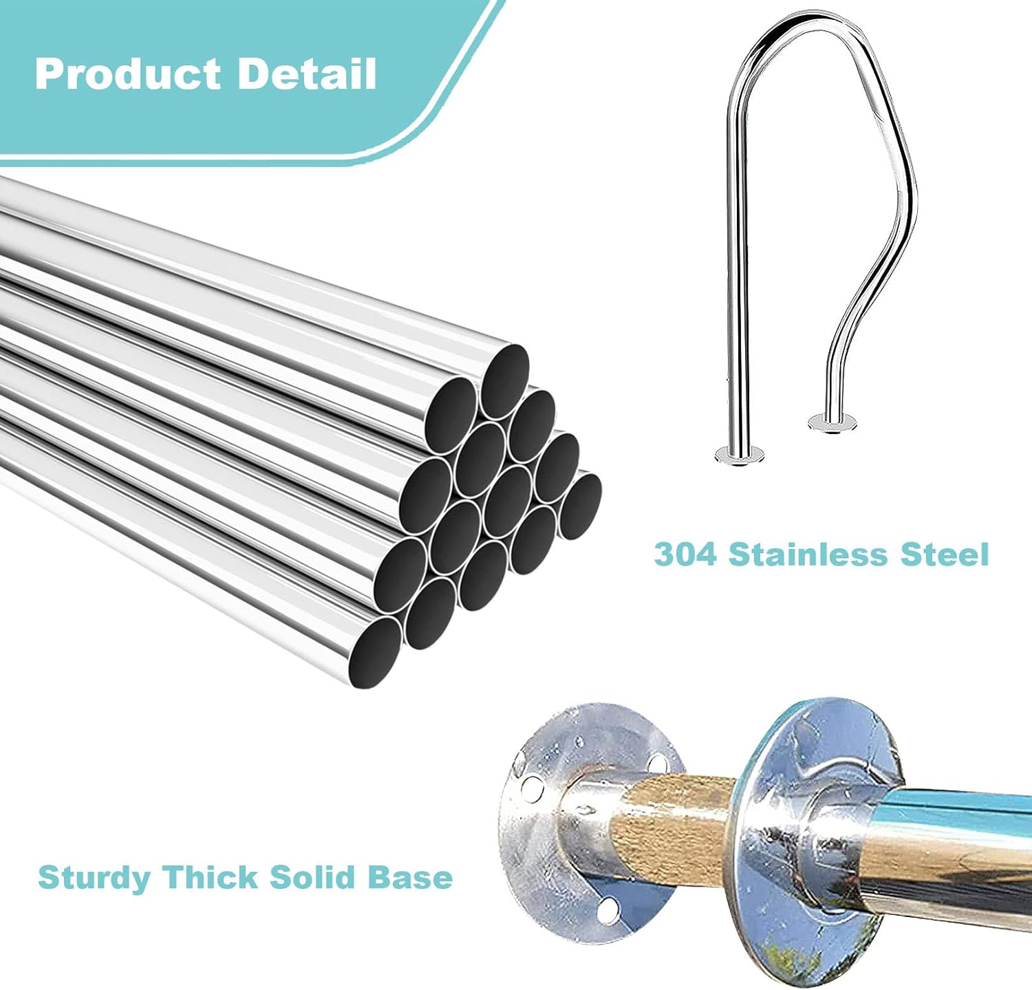 Swimming Pool Safety Hand Rail Pool Handrail 304 Stainless Steel Handle Easy Mount Hand Grab Rail Suitable for Swimming Pool, Sloped Entry, Spa, Water Park(1pcs)