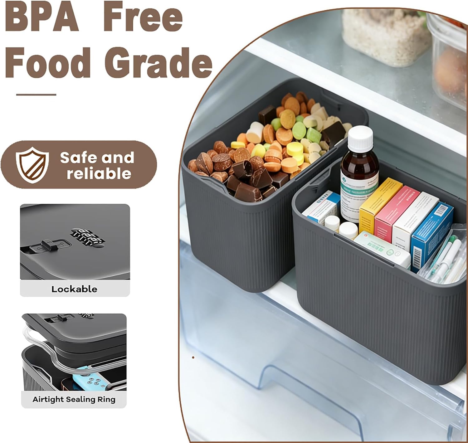Lockable Storage Box, Large Lock Box with Combination Code – 5cm Taller Version for Medication Safe, Phone Jail, Food Snacks, First Aid Kits, Refrigerator, Office, School, Home, Travel Gift