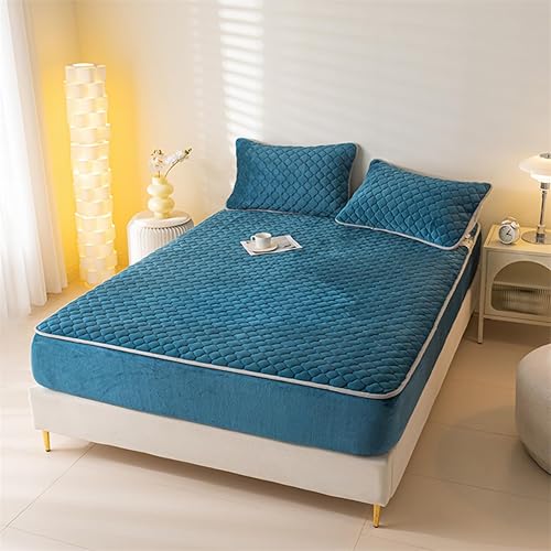 Miniatura 2 de Sábana bajera de terciopelo tamaño individual XL, funda acolchada de felpa gruesa para colchón 1 funda de almohada, sábanas de franela mullida con