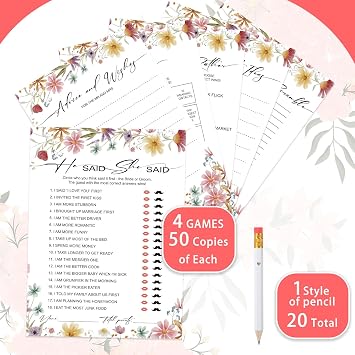 Silipull Bridal Shower Games Set for 50 Guests, Wildflowers