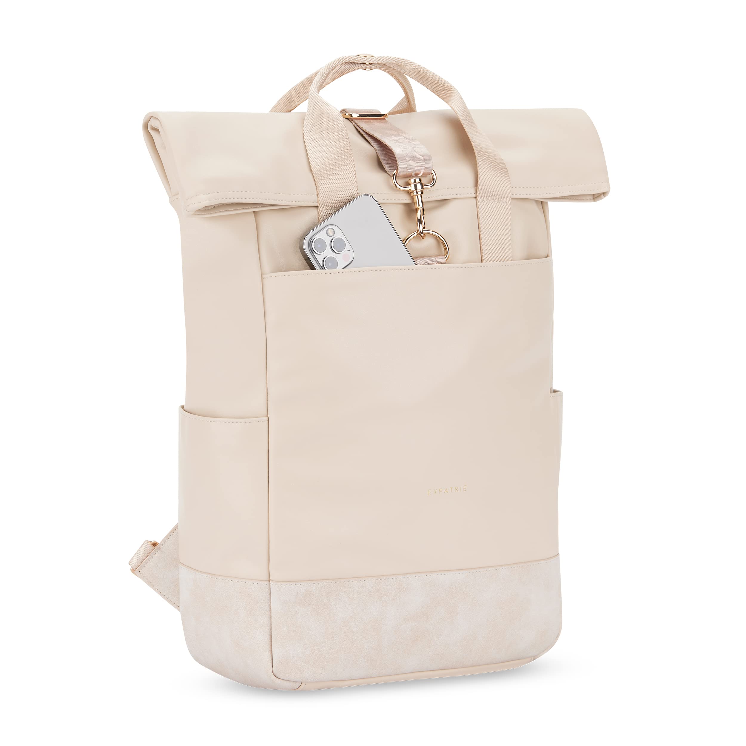 Expatrié Rucksack Damen Beige - Adele - Rolltop Tagesrucksack Elegant für Uni Fahrrad Arbeit - Eleganter Laptop Backpack Groß Frauen - Wasserabweisend