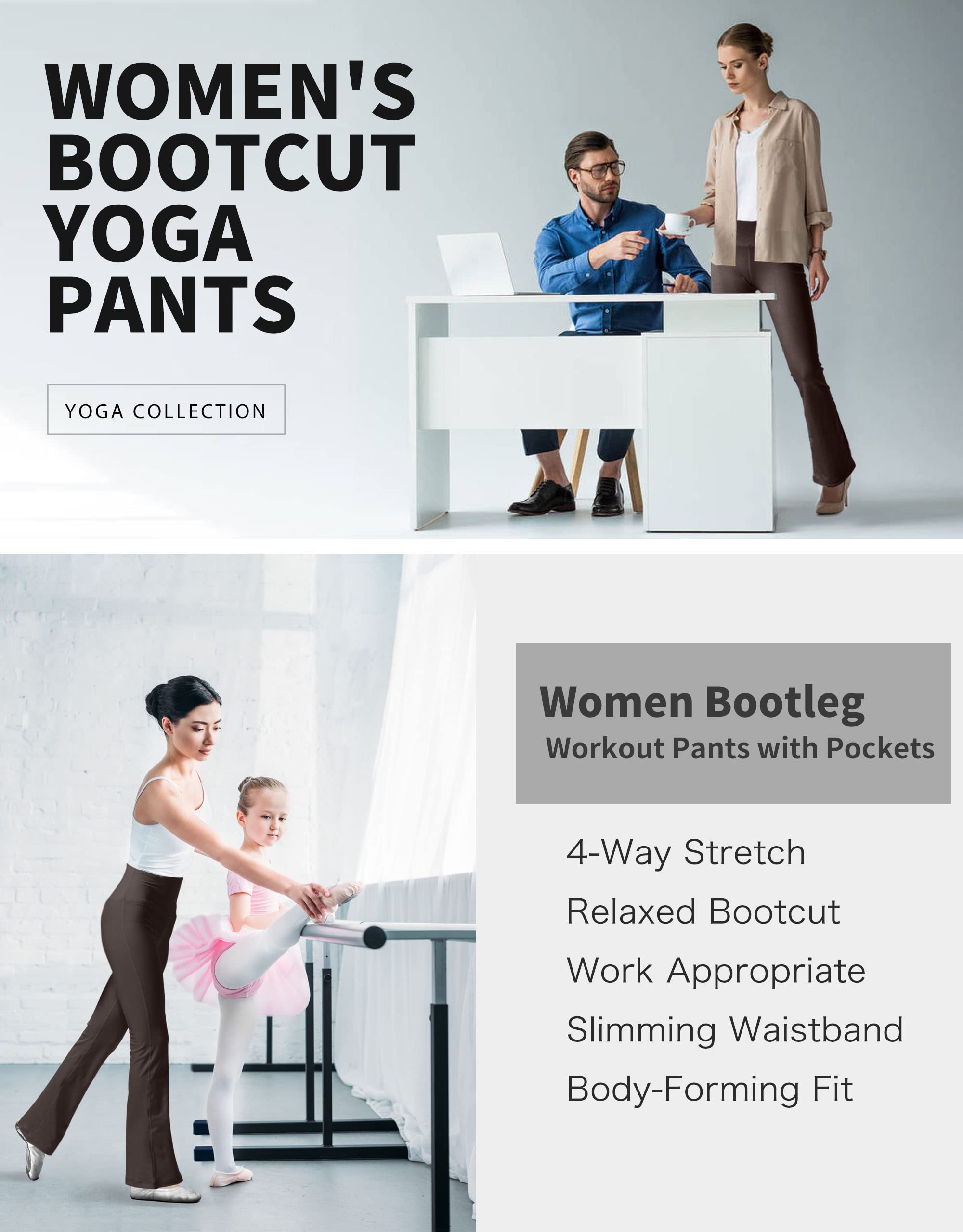 LaiEr Pantaloni da Yoga da Donna con 4 Tasche Pantaloni da Lavoro a Vita Alta 4 Vie Stretch Controllo Pancia Pantaloni Lunghi Svasati, (2 Tasche Laterali e Posteriori),