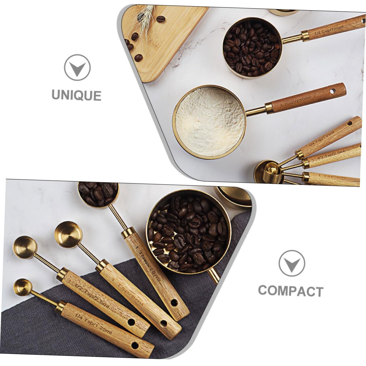 Cabilock 8 Piezas Cucharas Medidoras De Acero Inoxidable Cucharas Medidoras Para Cocinar y Hornear Con Mango De Madera Multifuncionales Para Cocina