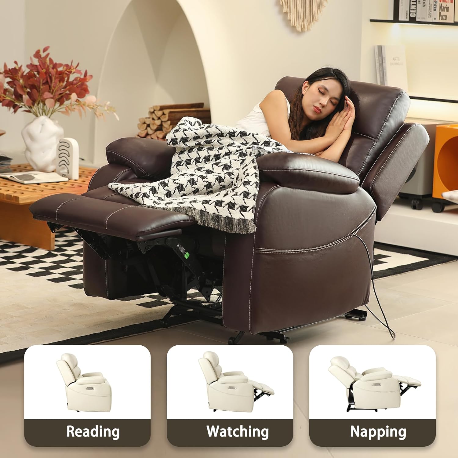EONIX Dual Motor Zero Wall Recliner, Wall Hugger Power Recliner for Small Spaces, RV Recliner Chair with Power Headrest, Zero Clearance RV Theater Seating, Wall Hugger Recliner Chair, Cream White