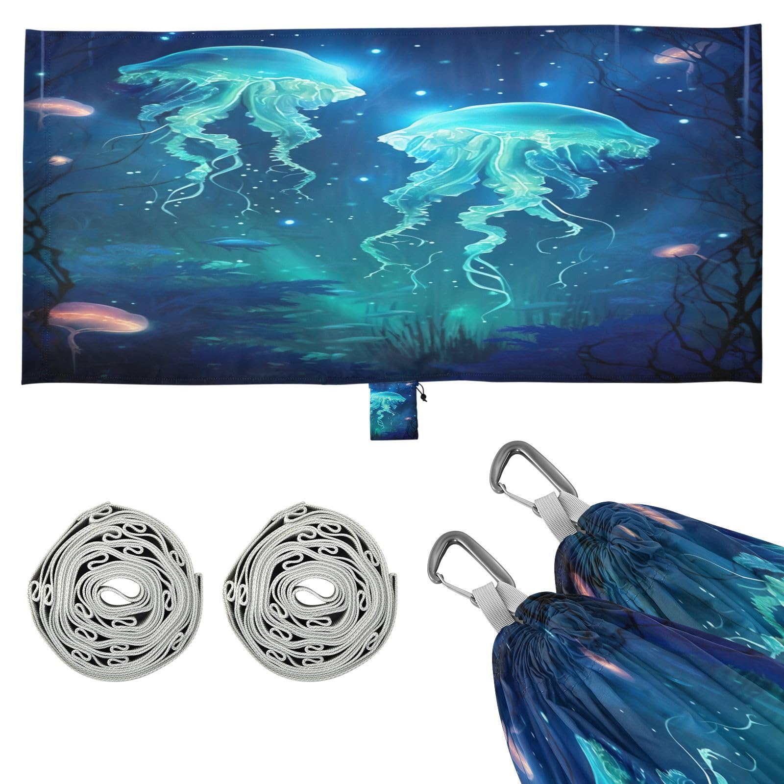 SDMKA Dreamy Jellyfish Camping Hammock, 330 lbs with 2 Tree Straps, Carry Bag, Single Portable Hammock for Outdoor/Indoor, Hiking, Beach, Backpacking, Travel