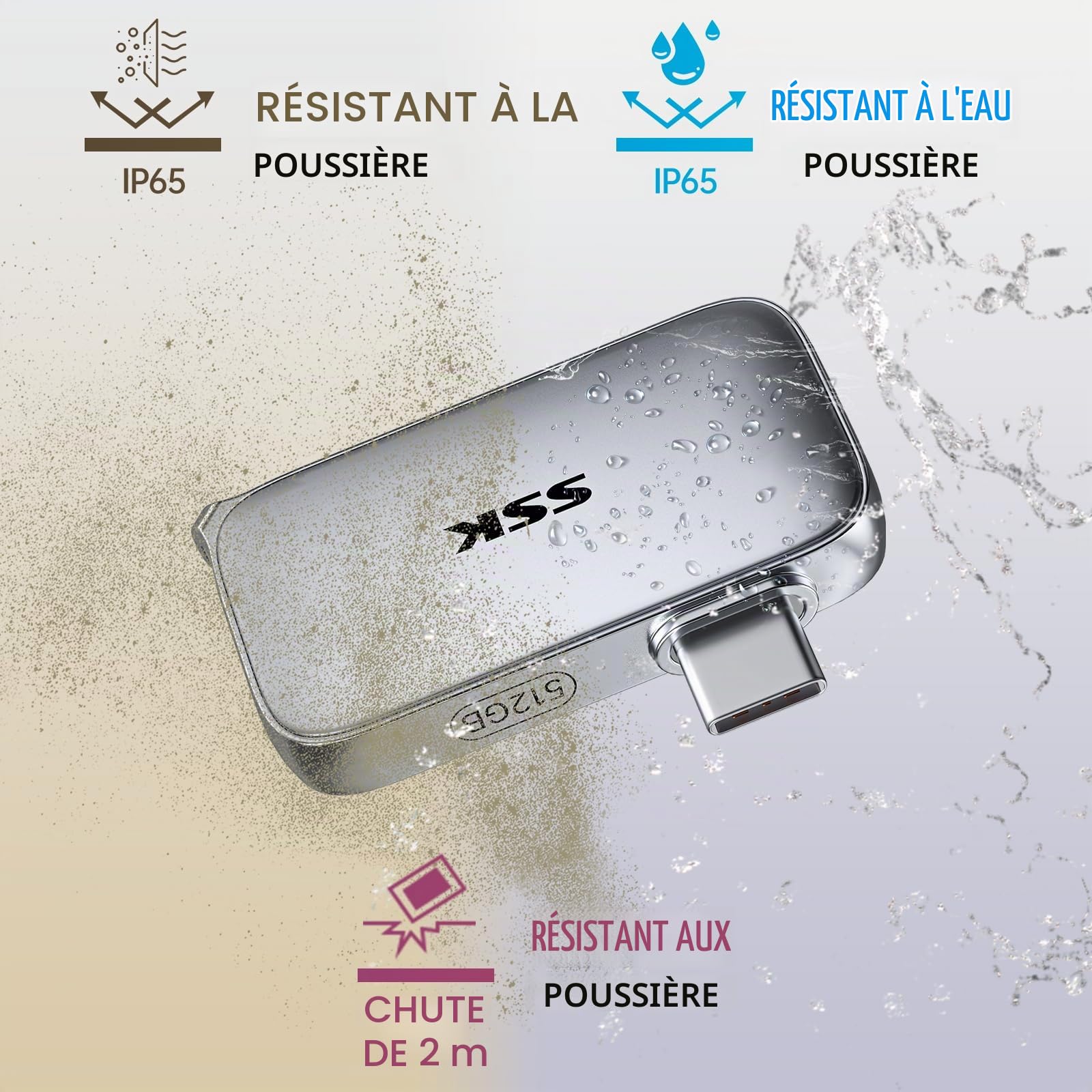 SSK Disque SSD Extreme 2To, USB 3.2 Gen 2 SSD Portable jusqu'à 1050 Mo/s