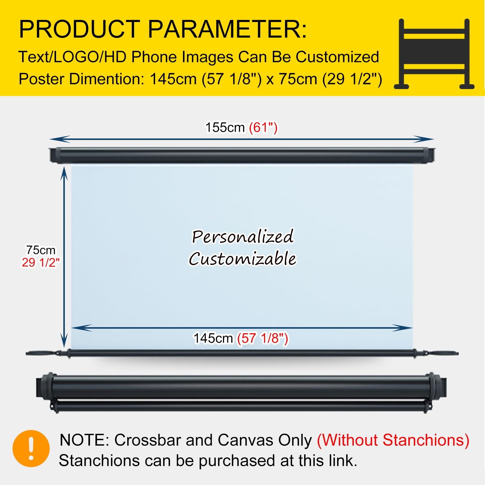Póster Escénico Impreso con Señalización de Precaución, Postes con Cintas Retráctiles, Barreras de Control de Multitudes, Señal Enrollable (145cm/4.8ft)