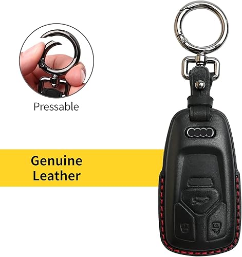 Miniatura 6 de Tukellen Funda para llavero Audi de piel auténtica con llavero, protector de cuero compatible con llave inteligente Audi A4 Q7 Q5 TT A3 A6 SQ5 R8 S5