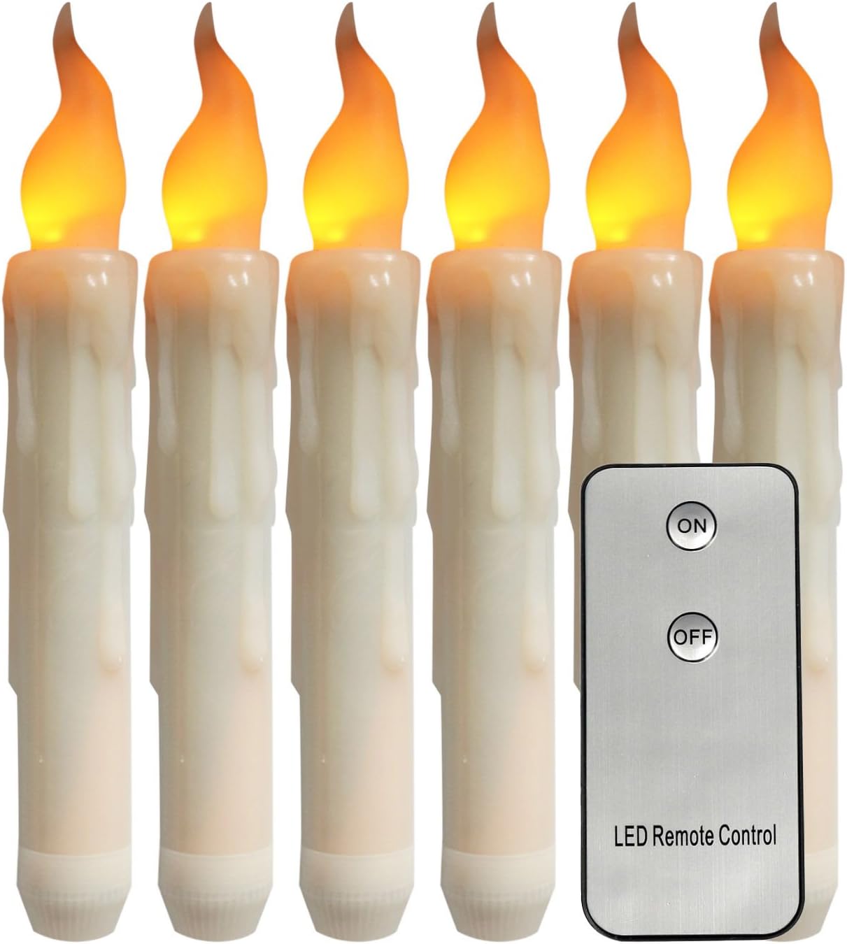 6Pcs Floating Taper Candle with Remote Control Flameless Battery Operated Lights Amber Yellow Flickering Electric Candles for Christmas Halloween Decor
