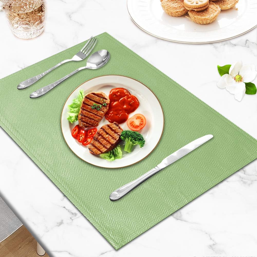 Hot Deals VCVCOO Anti-Stain Double Sided Placemats for Dining Table,13 by 19 inches Cloth Placemats Set of 4 Pieces, Green Herringbone Woven Fabric Table Mats Machine Washable