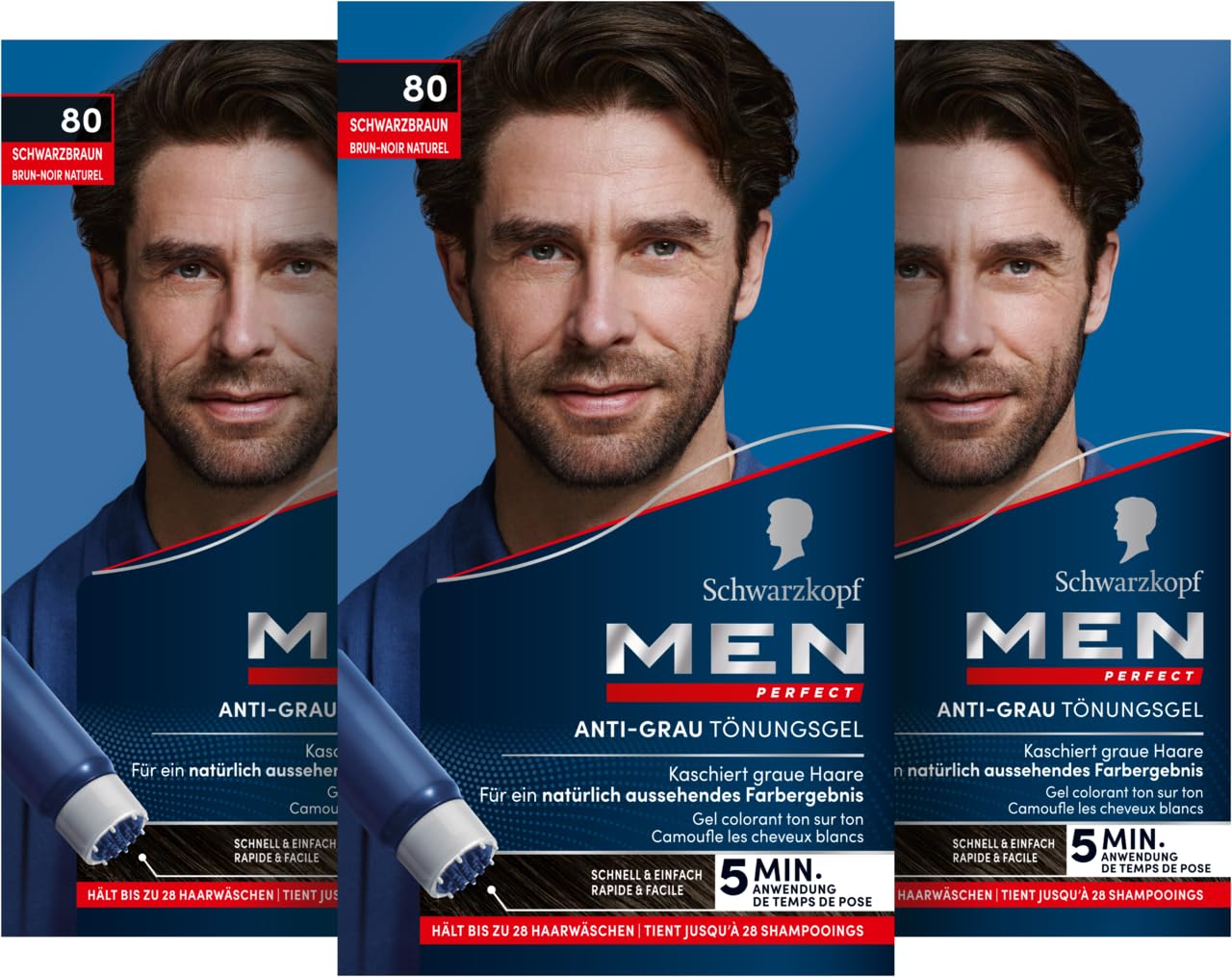 Men Perfect Men Perfect Farba do Włosów, 80 Czarny/Brązowy, 3 x 80 ml