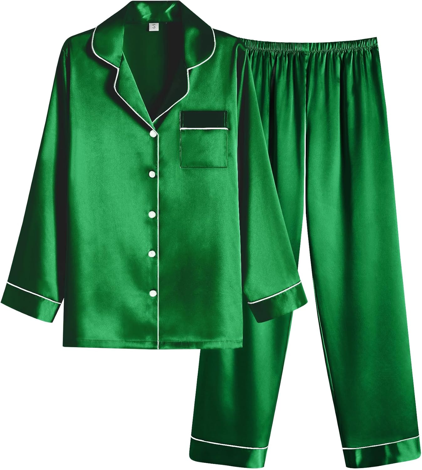 Ekouaer Women Satin Pajamas Set Classic Button Down Long Pjs Set