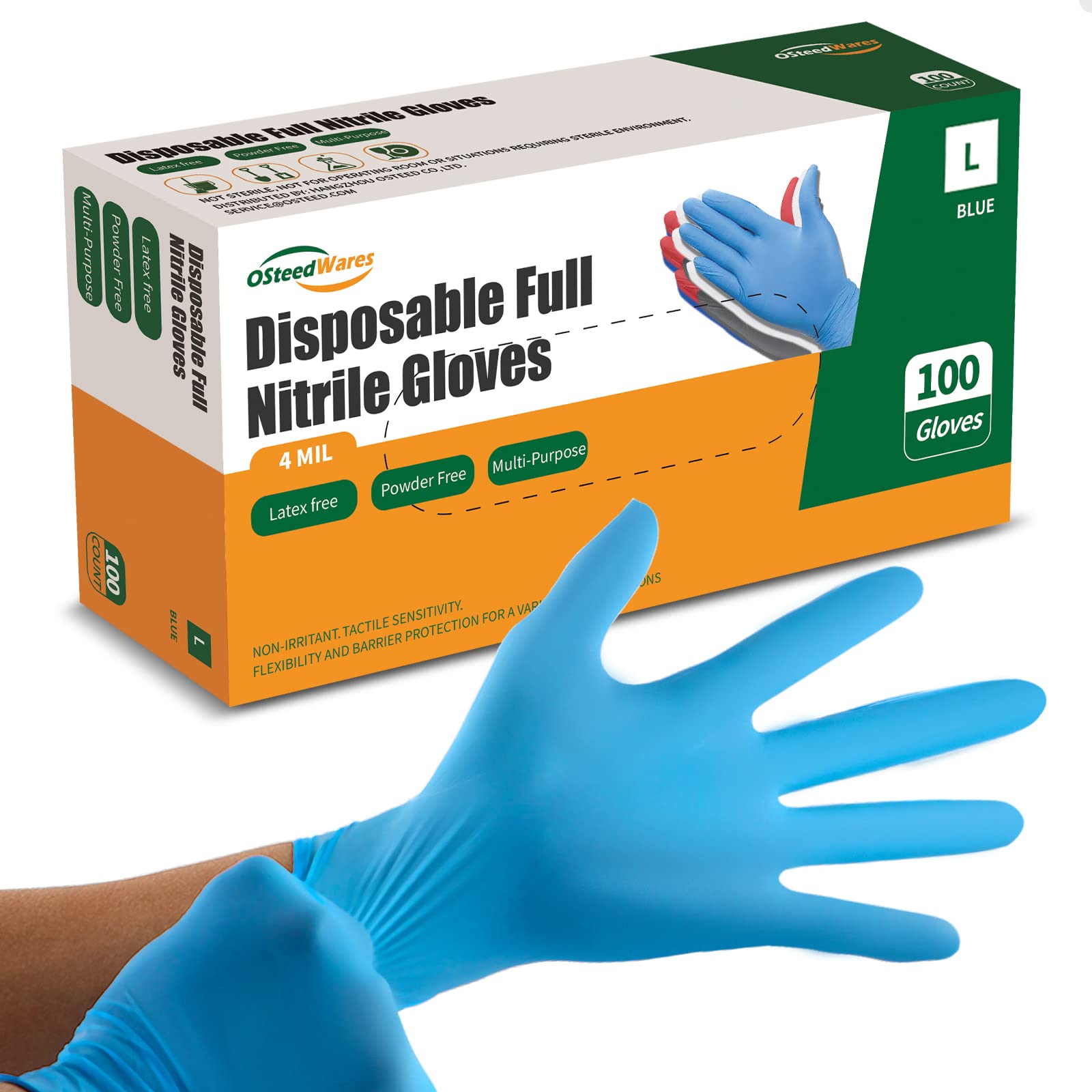 Photo 1 of 2 Disposable Full Nitrile Gloves Blue 4 mil, Food grade Nitrile Gloves for Household, Cooking and Office, 100/200 Pcs, Blue Blue-large, 100pcs