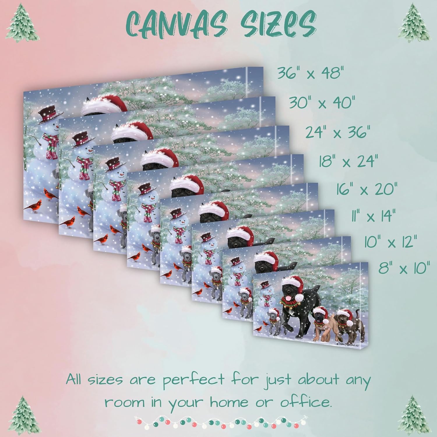 Doggie of the Day Running Family with Cane Corso Dogs Canvas Wall Art - Premium Quality Ready to Hang Room Decor - Flat Rolled 16" x 24"