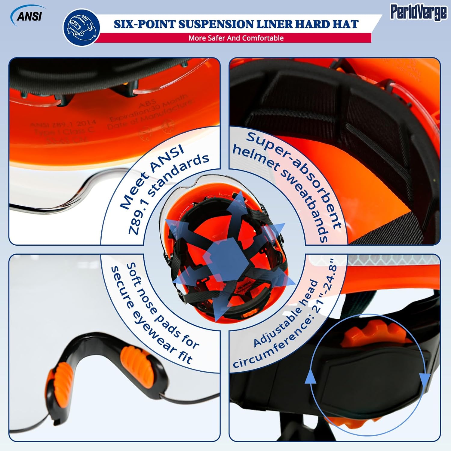 OSHA Approved Construction Hard Hat with Dual Visor - Vented Hard Hats with Visor Sun Glasses, ANSI Z89.1 Type 1 Class C Chainsaw/Arborist Safety Helmet