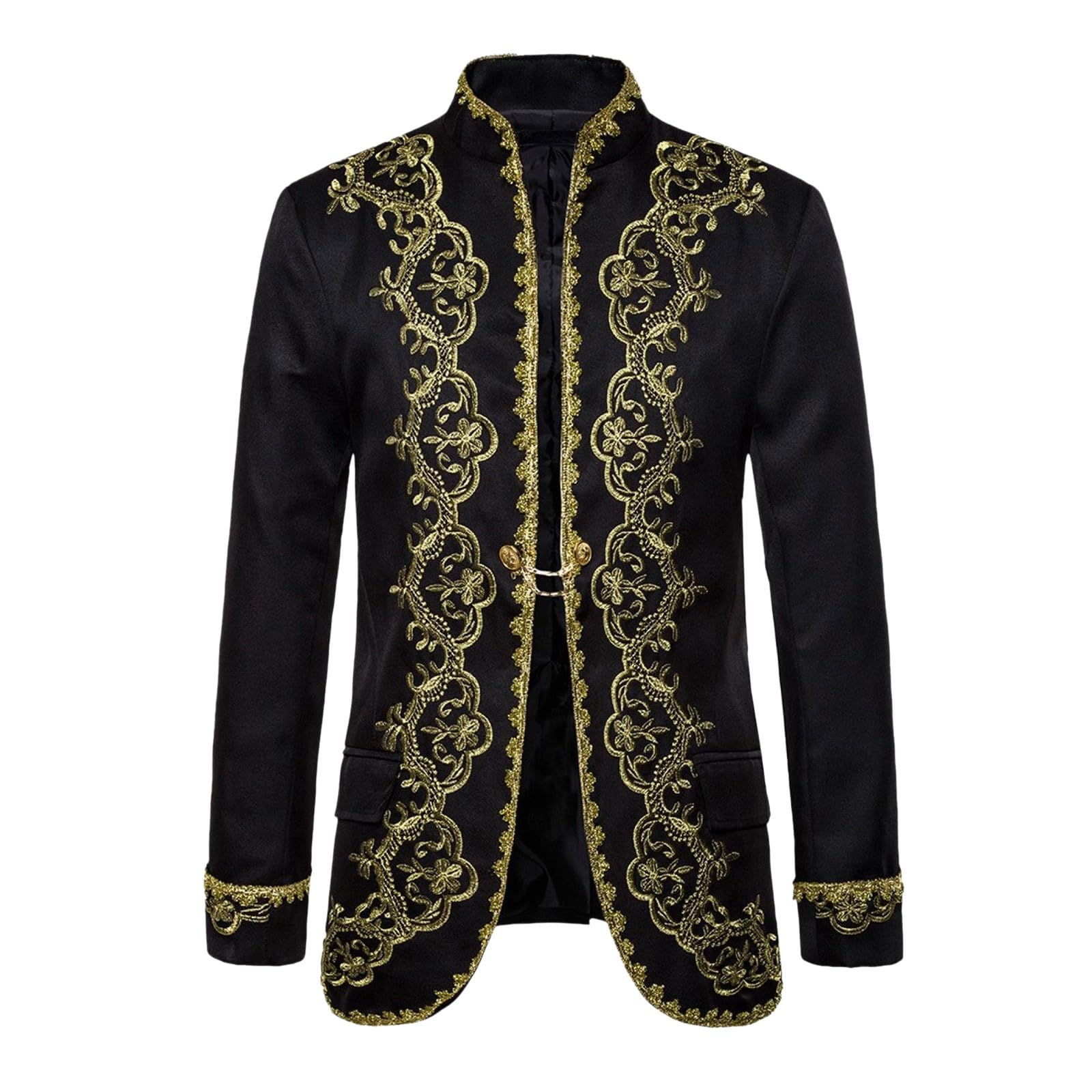 Abito da uomo in pile barocco con scollo a sciallato, con bottone, per matrimoni, feste, smoking, giacca da uomo con decorazione in oro