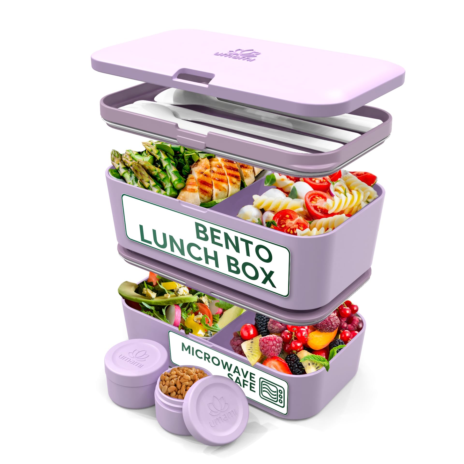 UmamiBento Lunch Box Nestable 1500 ml All-in-One, Bento Box Adults, Meal Prep Container for Men