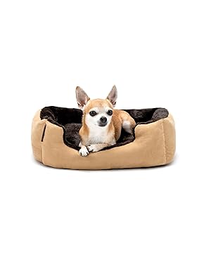 lionto Cama para Perros con cojín Reversible y Base Antideslizante, cojín para Mascotas con Entrada Baja para Perros y Gatos, 50x37 cm, cojín para Perros Acogedor, Beige/marrón OEKO-TEX STANDARD 100