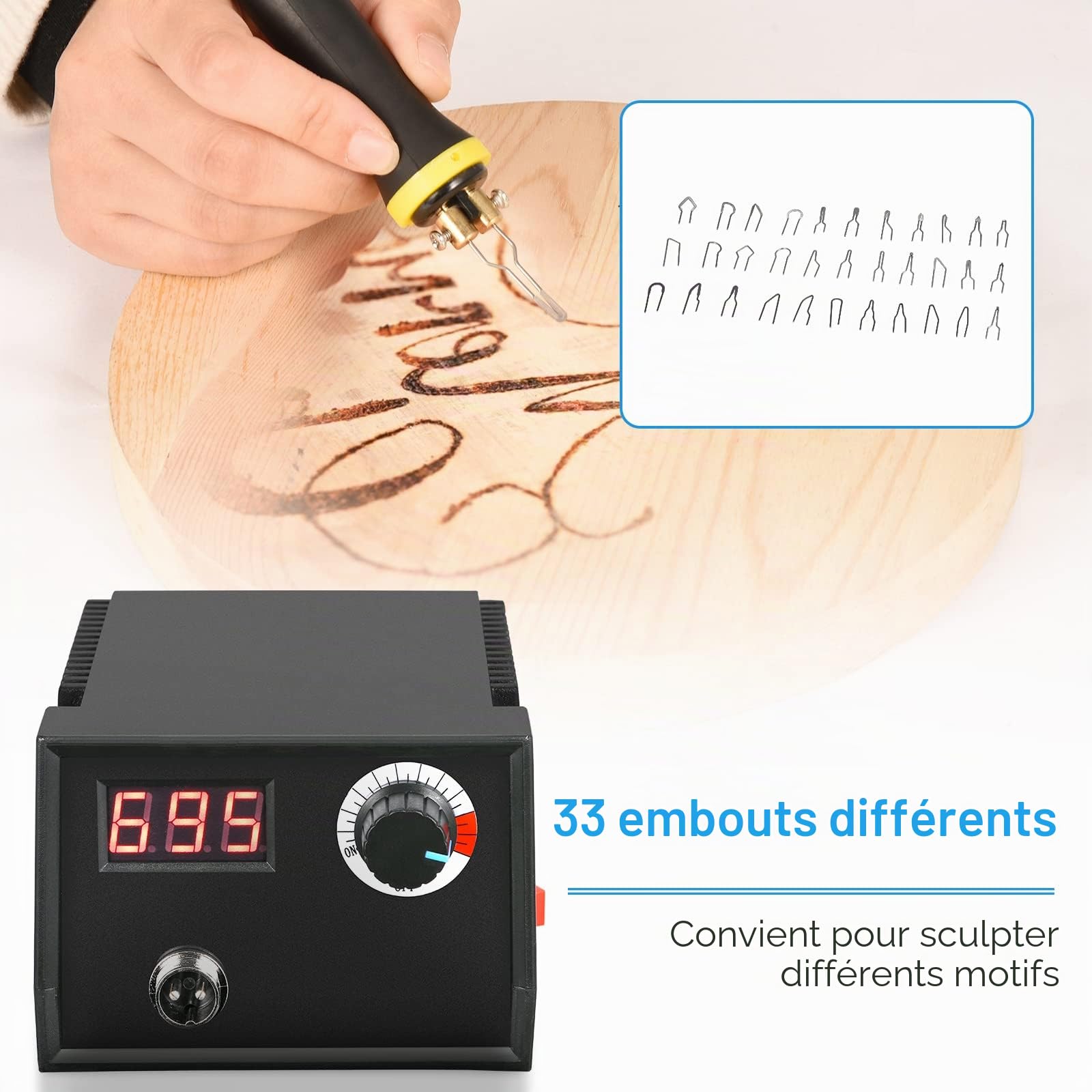 Kit de pyrogravure sur bois, machine de pyrogravure de 60 W avec 33 pointes de fer à souder, écran LCD de température réglable de 35 à 700 °C, convient pour bois, cuir et citrouilles