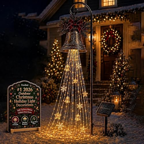 H:39.3″ Christmas Bell Cascade Solar Yard Light Warm White LED