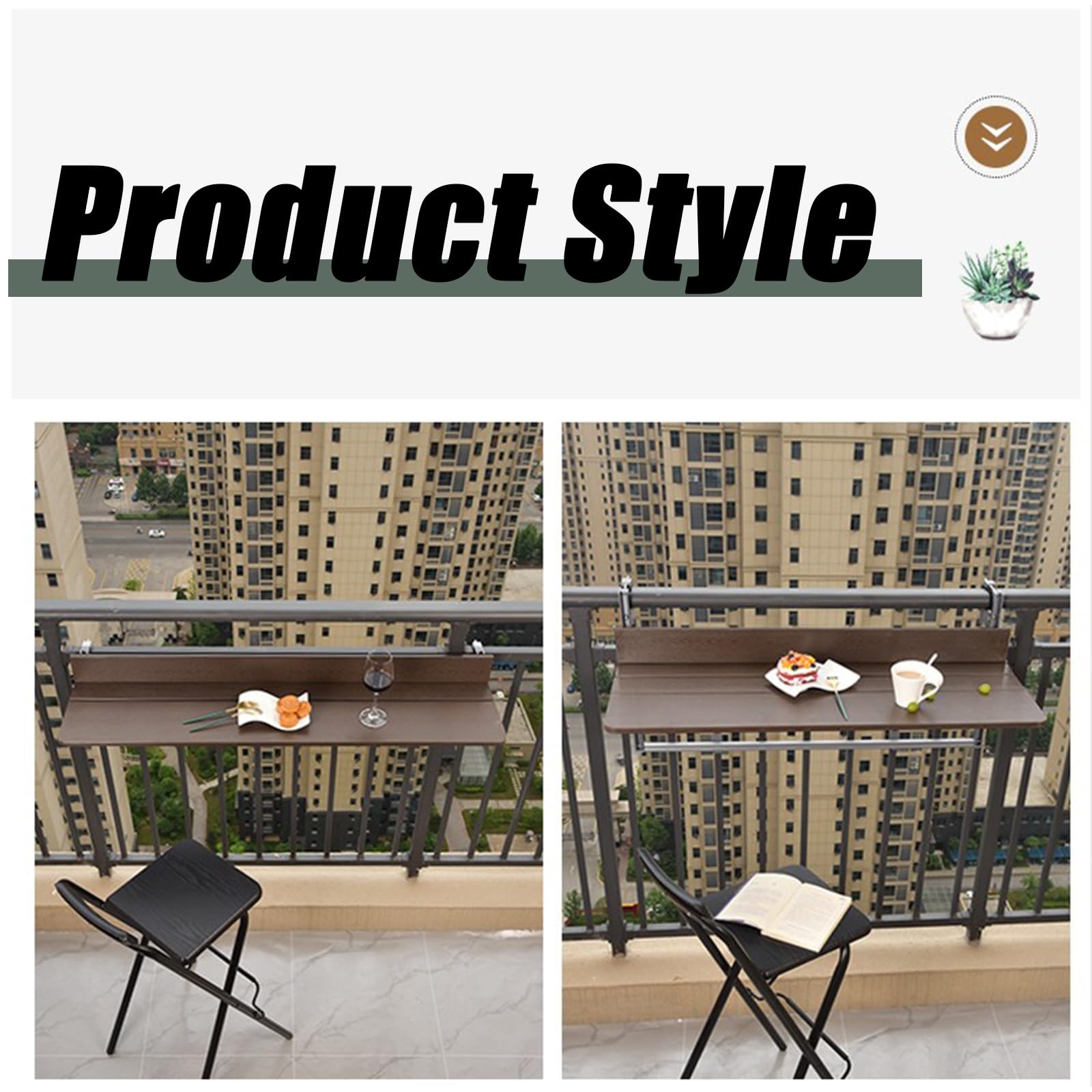 Table Suspendue d'entrée de Balcon, Table Suspendue de Balcon Pliable, Table de Balcon Suspendue rectangulaire, réglable en Hauteur, élégante et Pratique(W27xL60CM/W10.6xL23.6IN)