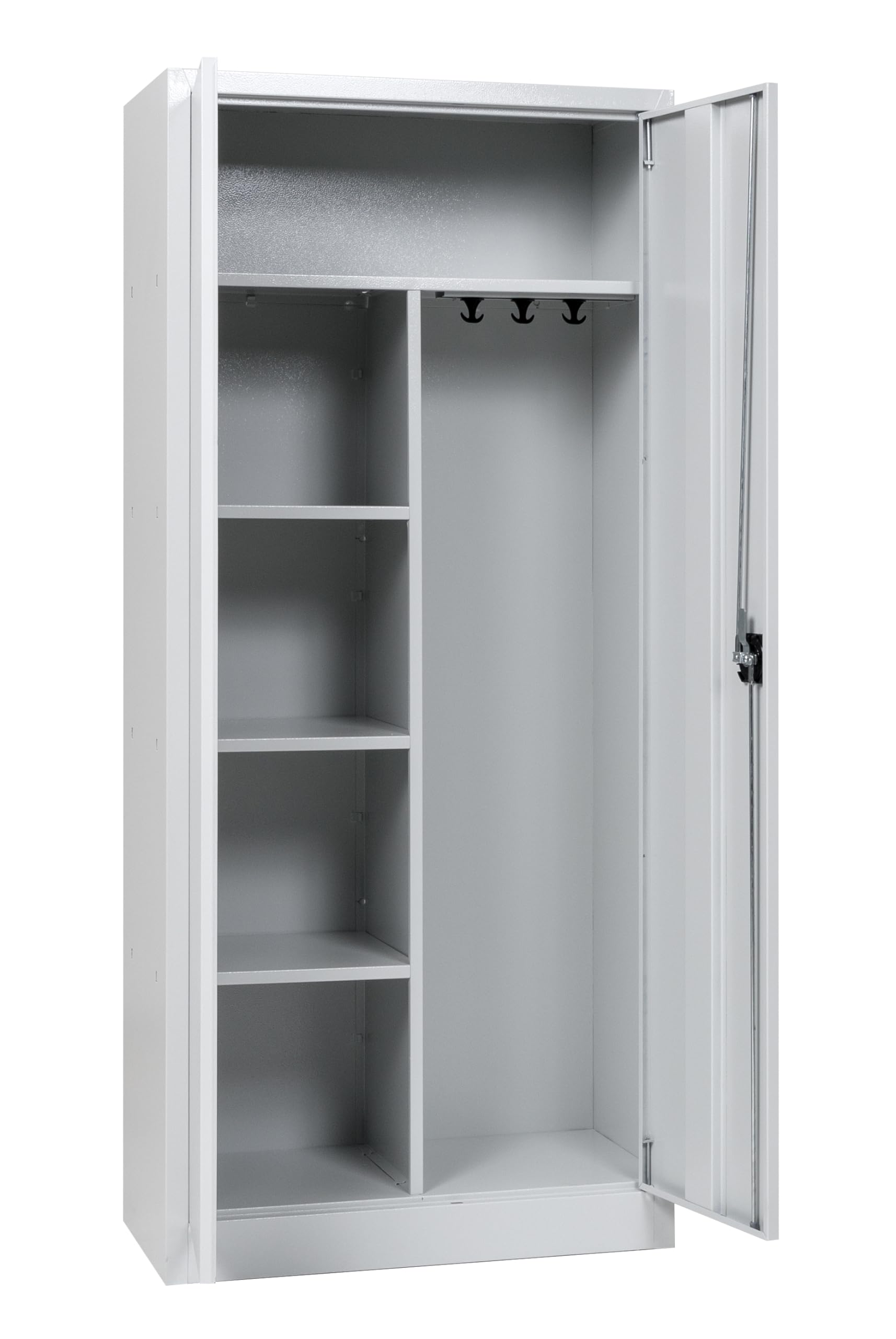 furni24 Metall Putzmittelschrank – Wäscheschrank aus Stahl mit Türen,Dreipunktverriegelung incl. 2 Schlüsseln, Garderobenstange, großen Fächern, Hutablage, fertig montiert - Grau, XXL 80x180x40cm