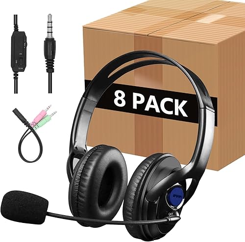 Auriculares de computadora de 0.138 in con micrófono, auriculares de oficina de ajuste cómodo con control de volumen en línea, auriculares sobre la