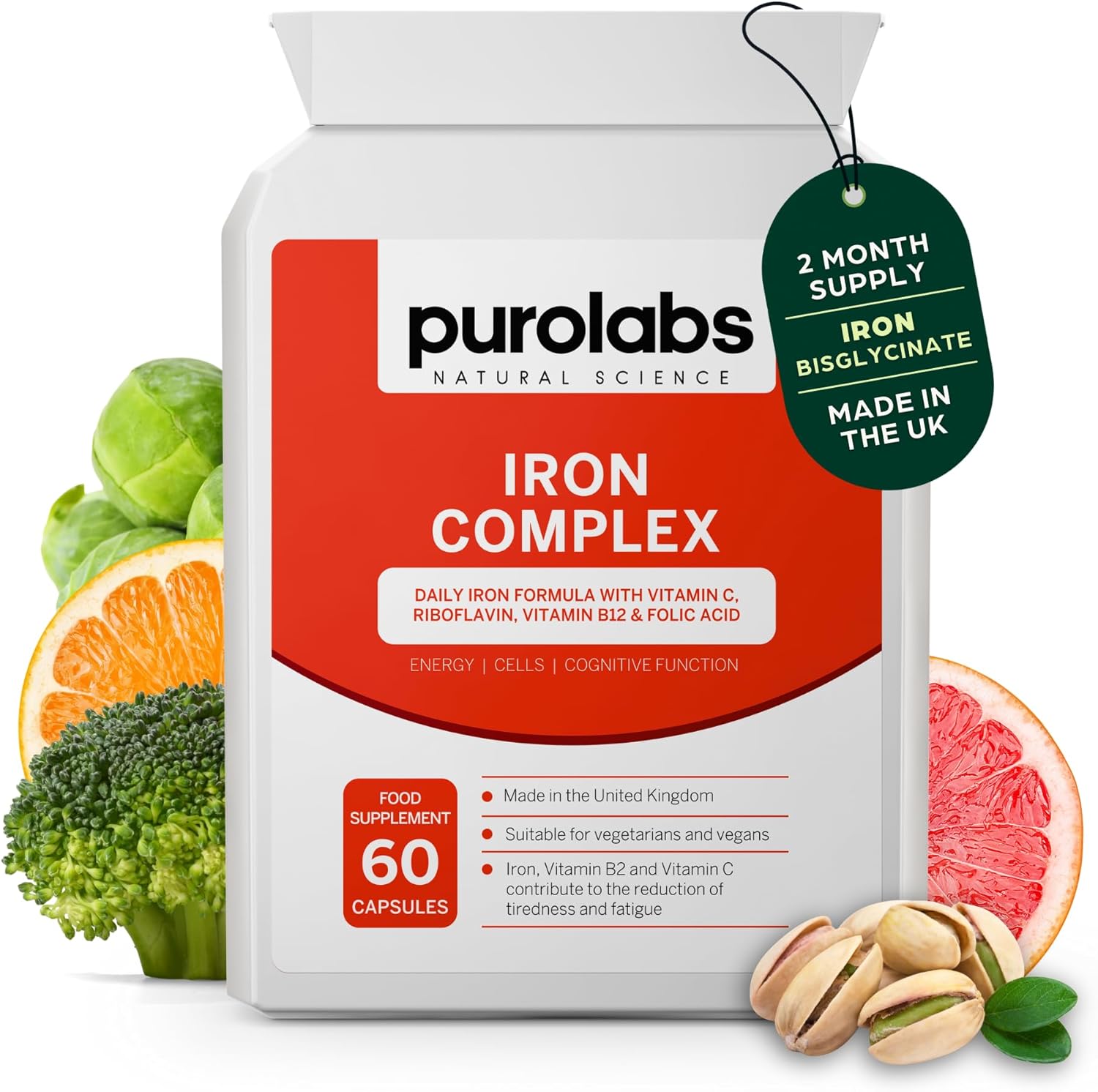 Premium Iron Complex – High Strength Iron (18mg) with Vitamin C, B12, B9 Folate & Zinc – Gentle Formula for Superior Absorption – Energy & Blood Formation Support – 60 Capsules