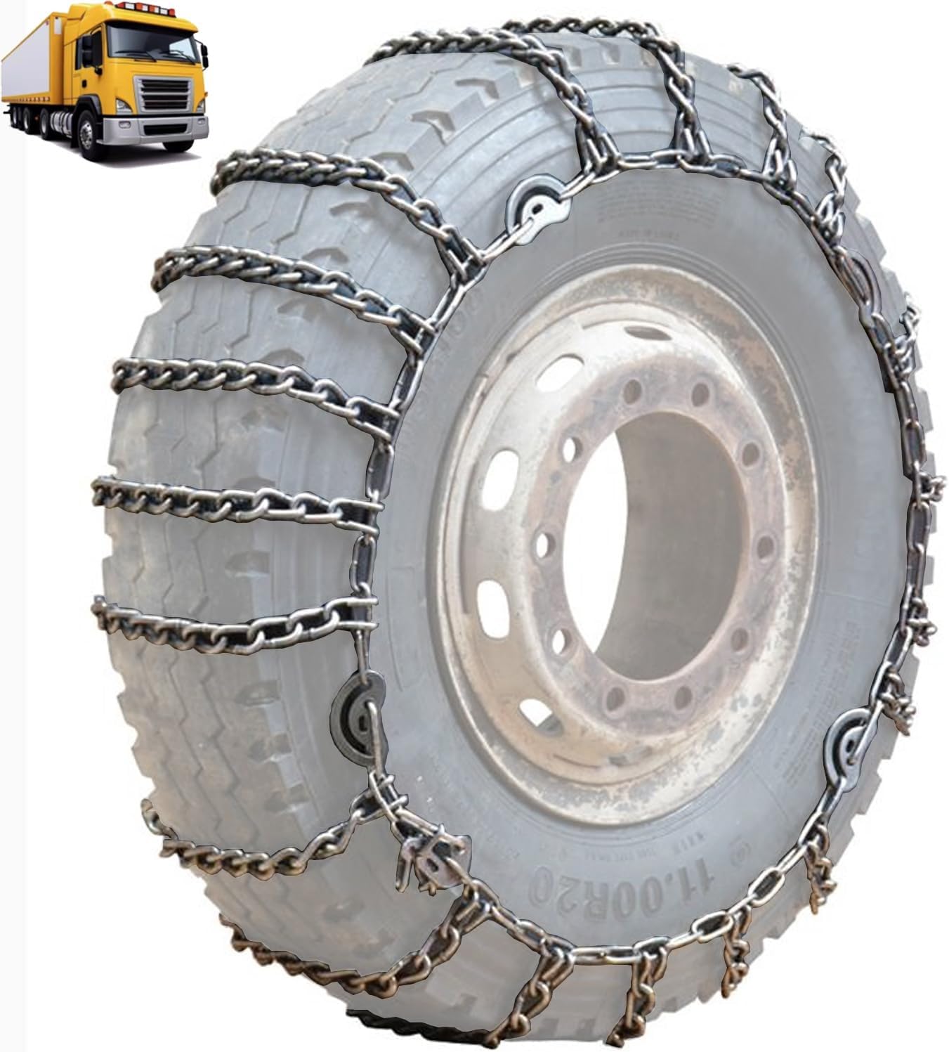 Set of 2 9mm Snow Chains for Trucks & SUV – Reinforced Anti-Skid Chains –Easy On and Off for Ice Snow and Mud 11.00-20 2pcs 295/70R22.5