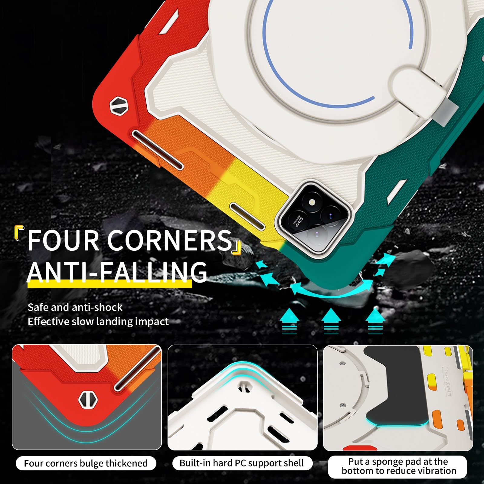Custodia protettiva resistente per Xiaomi Pad 6S Pro 12,4 pollici (versione 2024), supporto girevole a 360°, tracolla, portapenne e anello per impugnatura, copertura antiurto per bambini e