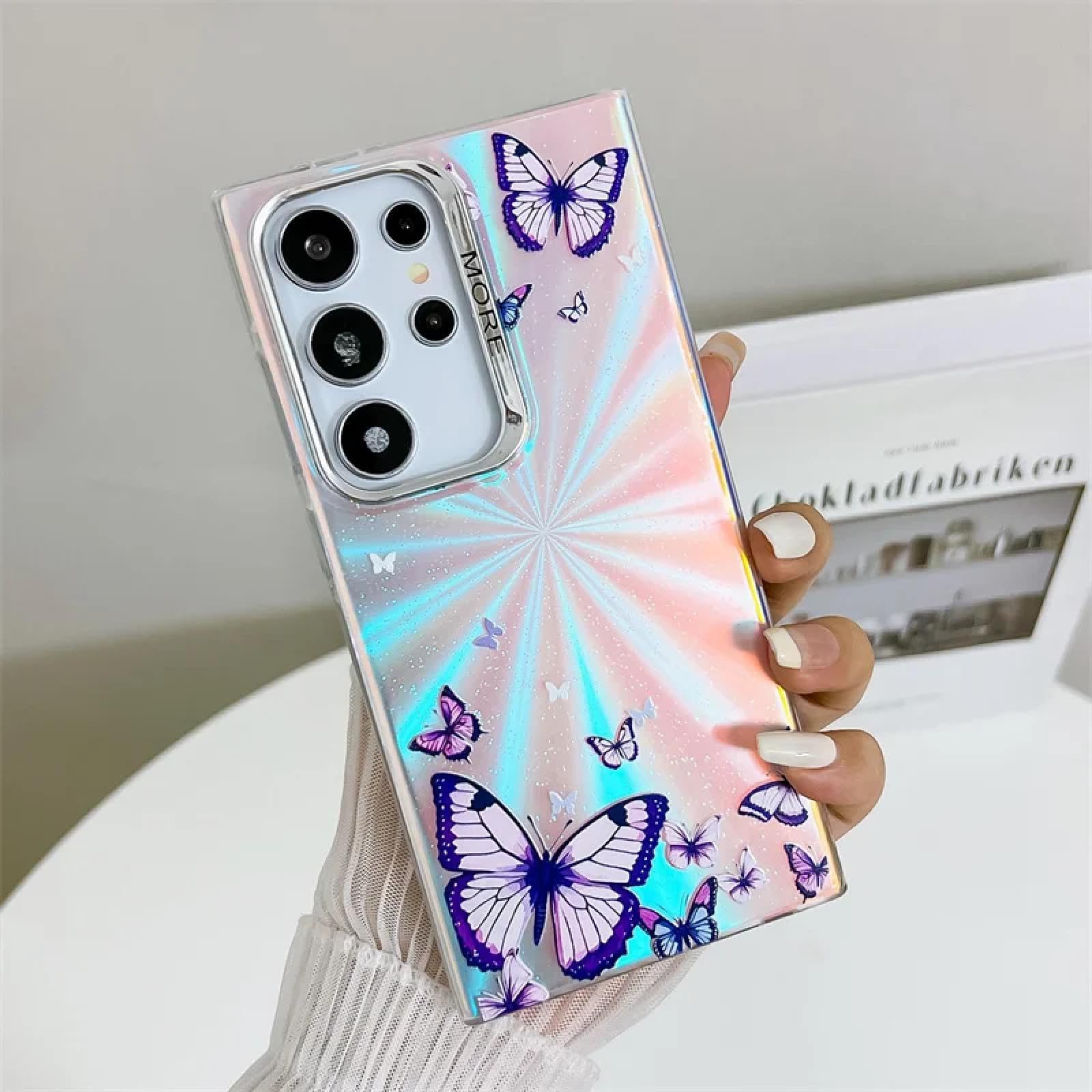 Coque rigide Samsung S24 Plus en polycarbonate mat avec motif papillon laser