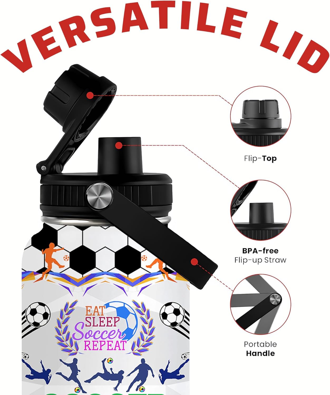 Soccer Water Bottle 32oz Stainless Steel Tumbler Insulated Bottles For Men Women Soccer Gifts For Football Lover Player Fan Coach - Image 8