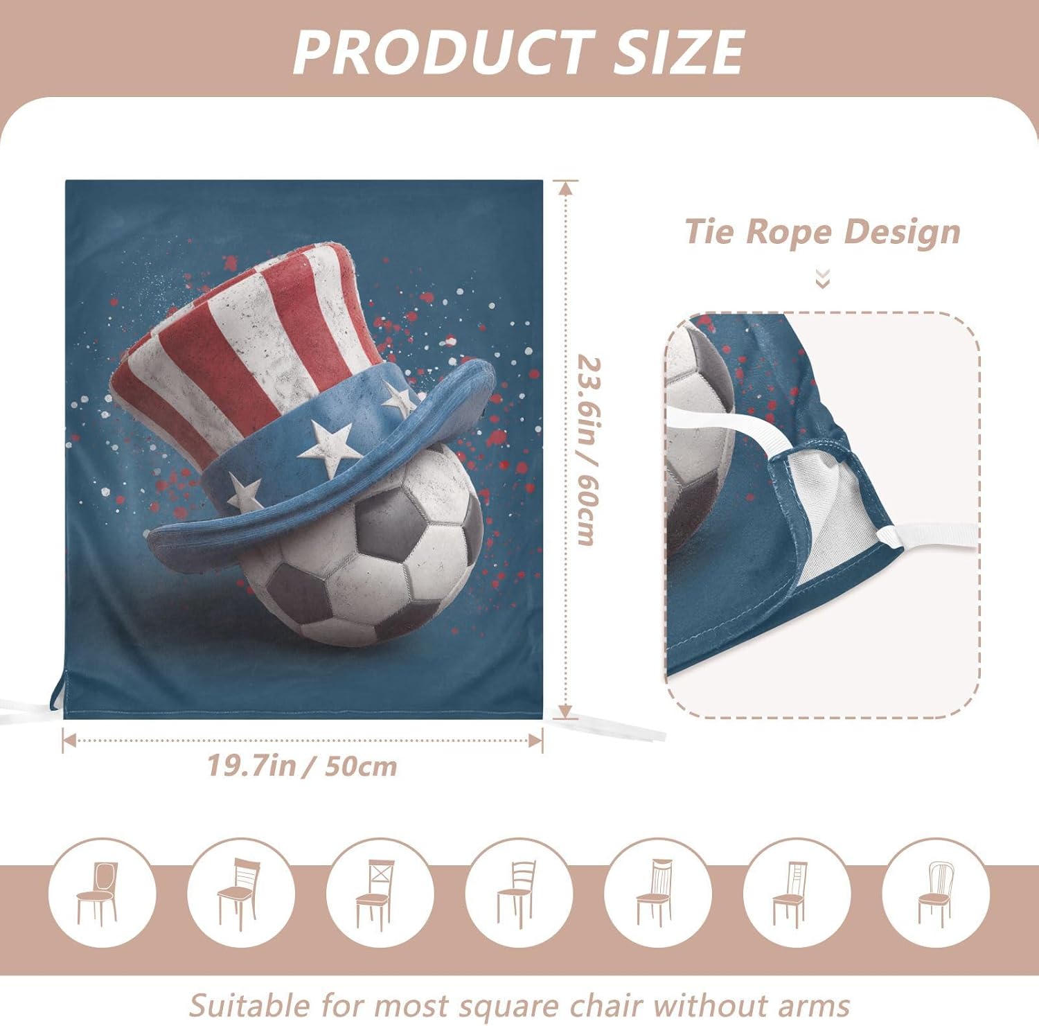 ALAZA USA Stars Stripes and Soccer Balls Chair Back Cover Set of 6, Washable Reusable Removable Chair Slipcovers Decorative Chair Cover for Home Kitchen Wedding Party