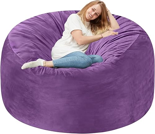 Miniatura 95 de Homguava Sillón tipo puf de 4 pies: Pufs de 4' con espuma viscoelástica rellena, grandes sillones tipo puf, sofá suave con funda de terciopelo Negro