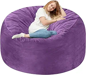 Homguava 5 FT Bean Bag Chair: 5' Bean Bags with Memory Foam Filled, Large Beanbag Chairs Soft Sofa with Dutch Velvet Cover-Purple